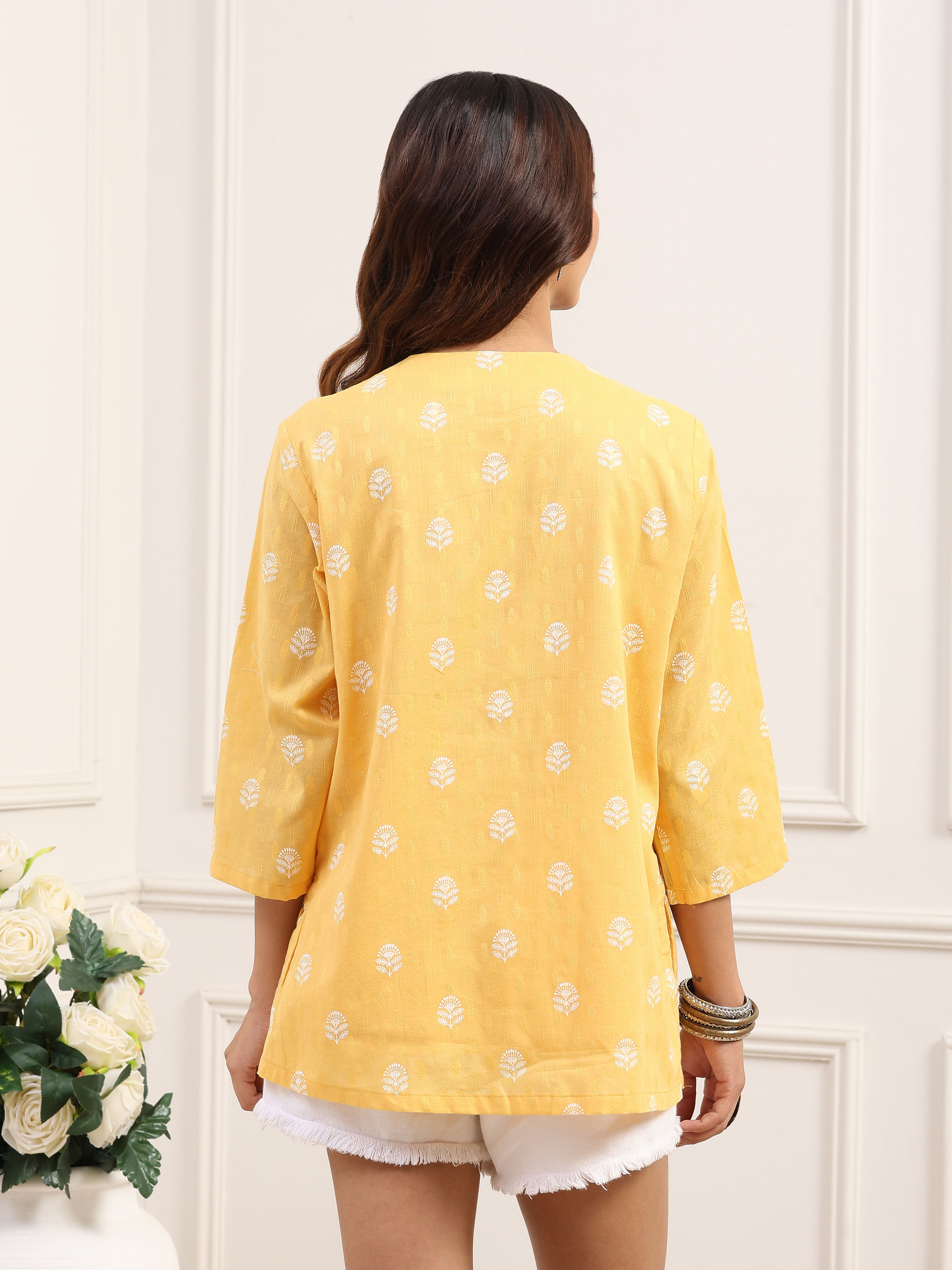 Yellow Cotton  Short Kurti image number 3