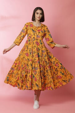 Mustard Cotton Fusion Dress image number 2