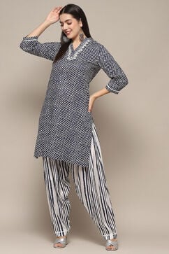 Navy Modal Straight Kurta Cross Yoke Salwar Suit Set image number 0