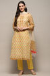 Yellow Cotton Blend Unstitched Suit set image number 8