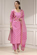 Blue Cotton Digital Print Unstitched Suit Set image number 1