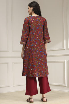 Rust and Blue Cotton Printed A-Line Suit Set image number 4