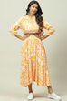 Mustard Rayon Asymmetric Fusion Dress image number 5