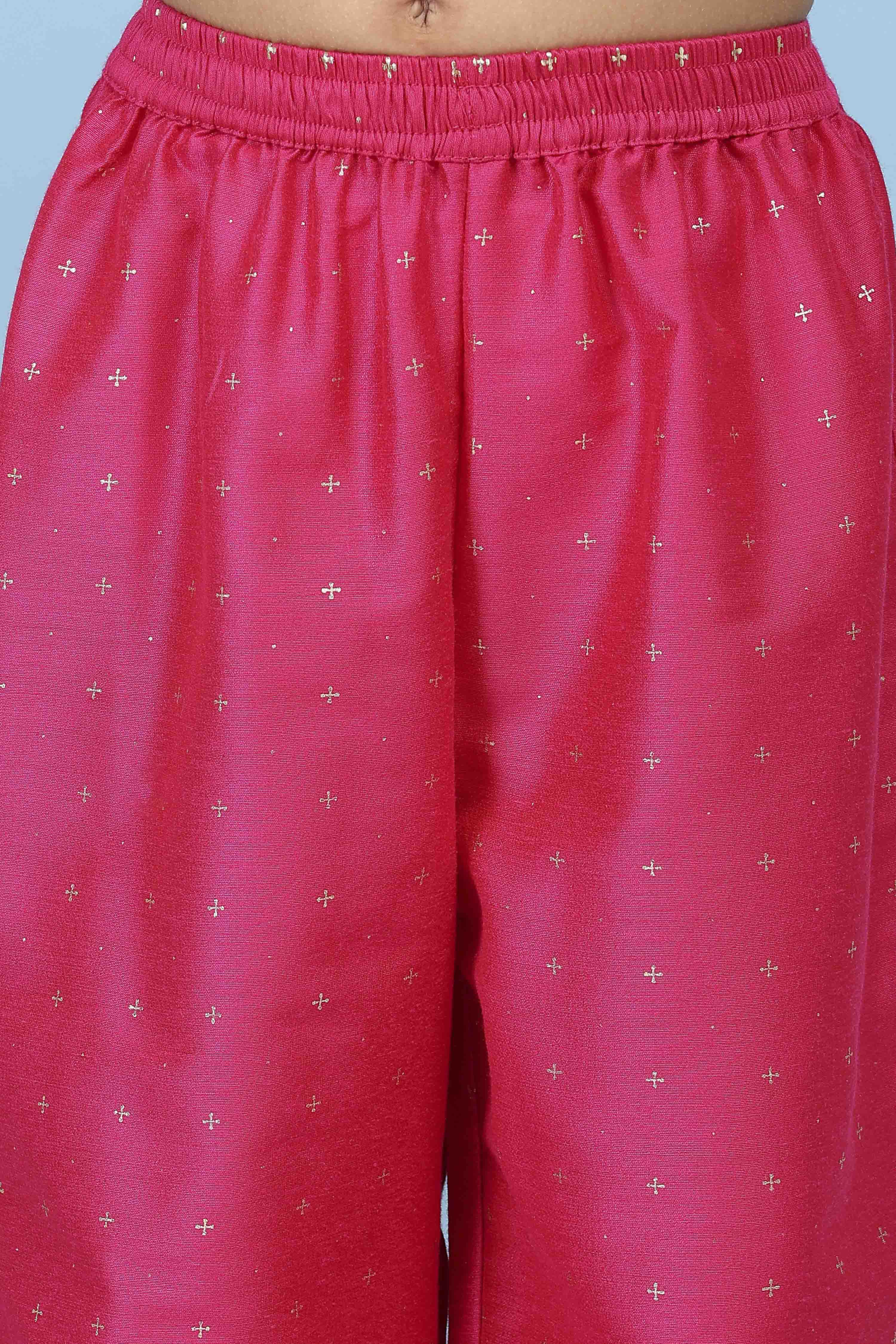 Red Poly Viscose Printed Straight Suit Set image number 2