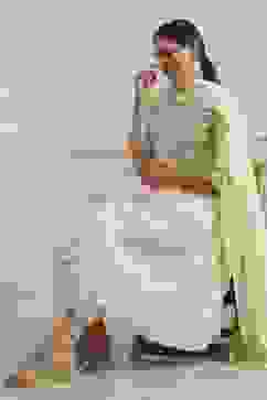 Natural White Silk Straight Yarndyed Suit Set image number 0