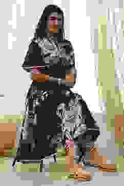 Black Cotton Floral Flared Dress image number 5