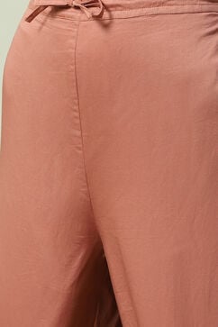 Earthy Peach Cotton Blend Straight Kurta Palazzo Suit Set image number 2