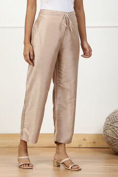 Beige Solid Mid-Rise Straight Palazzo image number 3