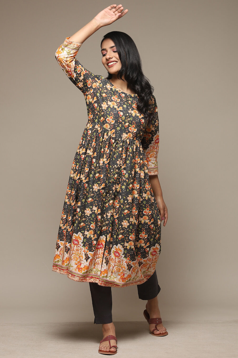 Blue Cotton Gathered Kurta Pants 2 Piece Set image number 0