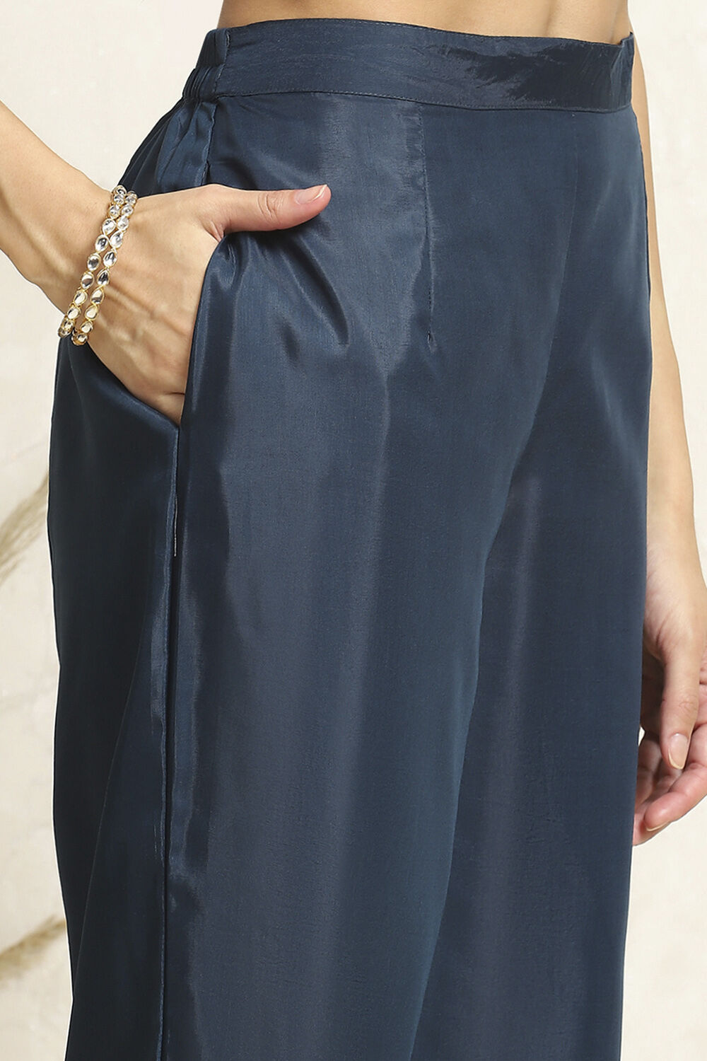 Blue Chanderi Geometric Printed Unstitched Suit Set image number 3