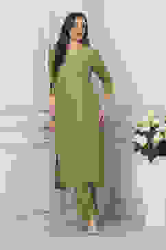 Sap Green Embroidered Straight Kurta Set image number 0