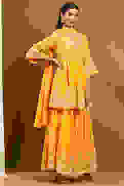 Yellow Georgette Gathered Suit Set image number 5