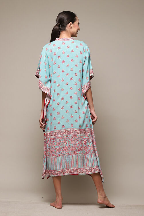 Powder Blue Rayon Printed Kaftan image number 4