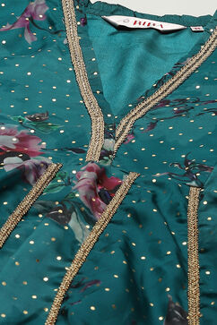 Peacock Green Polyester Anarkali Kurta Churidar Suit Set image number 1