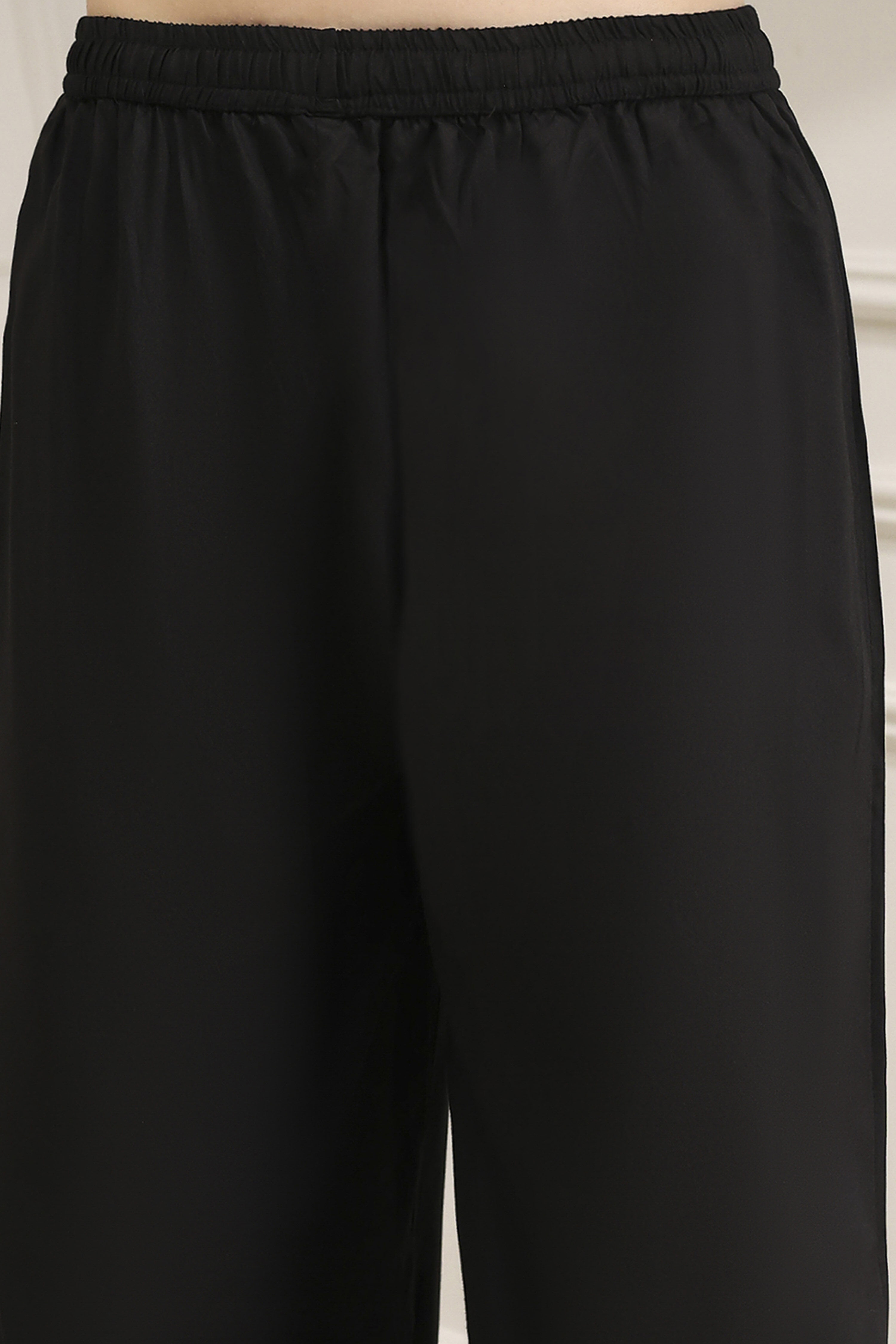 Black Embroidered Gathered Suit Set image number 1