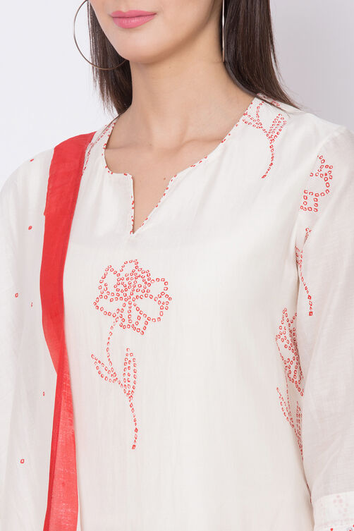 Off White Cotton Silk Straight Kurta Palazzo Suit Set image number 1
