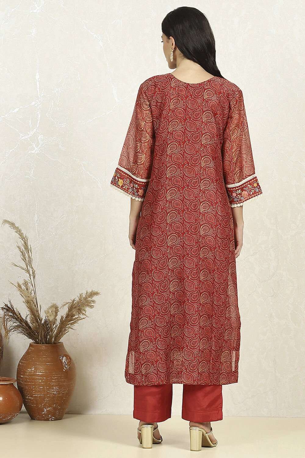 Teal Chanderi Unstitched Suit Set image number 5