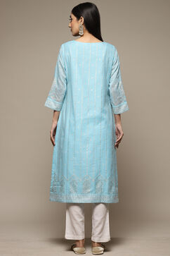 Sky Blue Cotton Blend Straight Printed Kurta image number 2