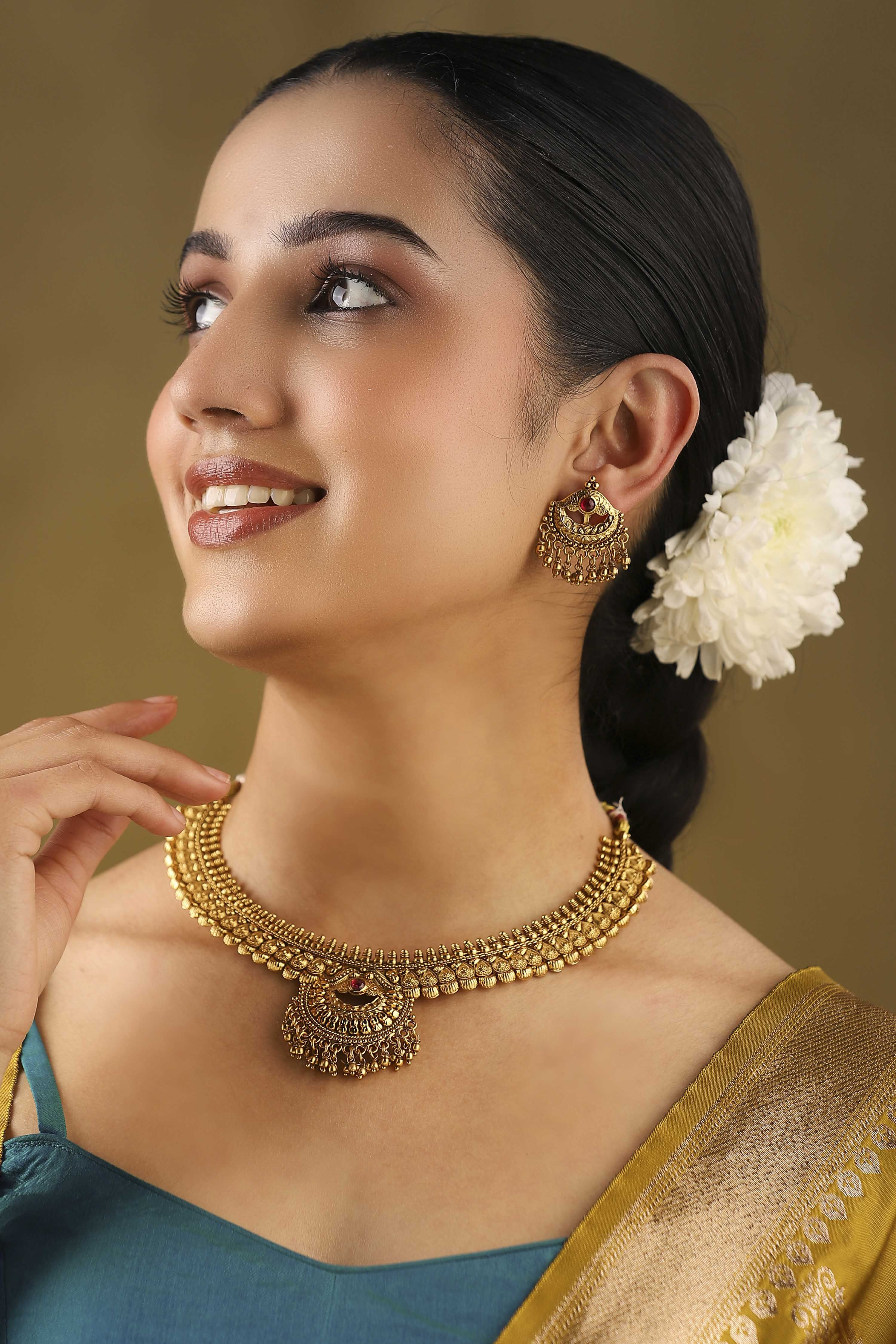 Gold Brass Necklace Set image number 1