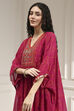 Purple Viscose Straight Printed Fusion Set image number 1