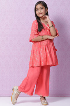 Peach Rayon Flared Printed Kurta image number 6