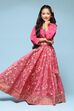 Pink Polyester Flared Printed Lehenga Set image number 0