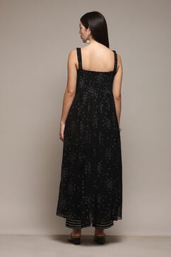 Black Polyester Flared Solid Dress image number 4