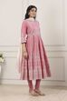 Pink Cotton Ethnic Motif Printed Anarkali Suit Set image number 5