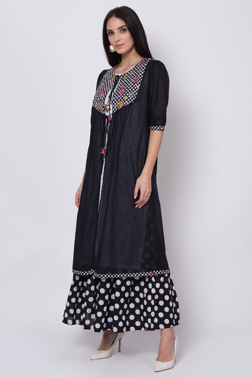 Black And White Cotton Front Open Printed Kurta image number 2