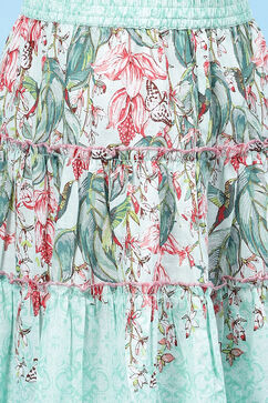 Mint Green Cotton Flared Printed Skirt image number 1