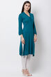 Teal Acrylic And Wool Straight Solid Kurta image number 3
