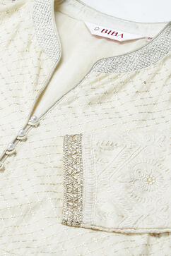 Off White Cotton Anarkali Kurta Skirt Suit Set image number 1