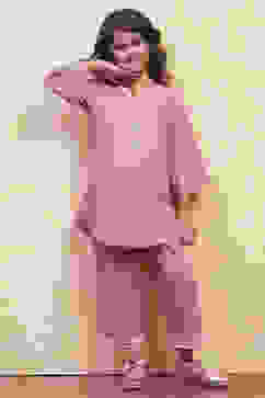 Pink Cotton Solid Straight Suit Set image number 0