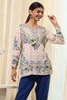 Off-White and Pink Modal Blend Straight Short Kurta image number 5