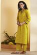 Lime Yellow Cotton Yarndyed Straight Kurta Set image number 3