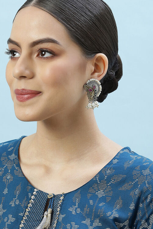 Oxidised Multicolour Brass Earrings image number 3