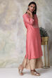 Peach Cotton Silk Straight Yarndyed Kurta image number 3