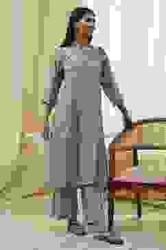 Blue Floral Straight Kurta Set image number 0