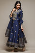 Navy Cotton Blend Layered Kurta Churidar Suit Set image number 6