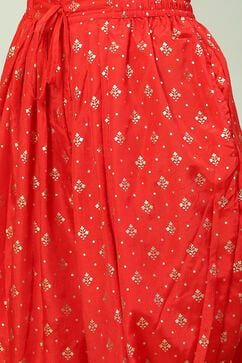 Red Printed A-Line Kurta Salwar Suit Set image number 2