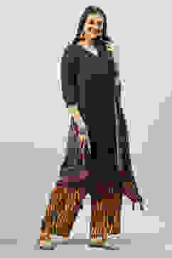 Navy LIVA A-Line Kurta Palazzo Suit Set image number 3