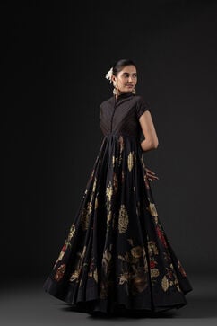 Rohit Bal Black Cotton Silk Anarkali Printed Suit Set image number 10