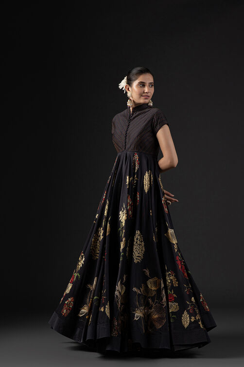 Rohit Bal Black Cotton Silk Anarkali Printed Suit Set image number 10