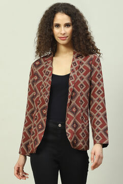 Black Viscose Straight Printed Jacket image number 0