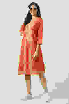 Red Cotton A-Line Printed Kurta Dress image number 5