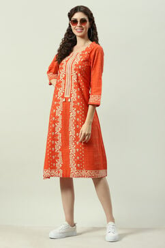Red Cotton A-Line Printed Kurta Dress image number 5