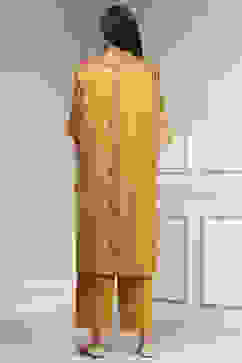 Mustard Yellow Printed Straight Suit Set image number 4