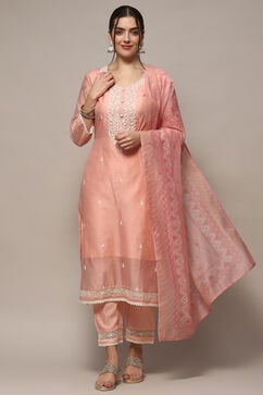 Baby Pink Chanderi Blend Unstitched Suit set image number 1