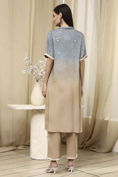 Grey Beige Viscose Rayon Straight Printed Fusion Set image number 4