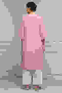 Onion Pink Cotton Solid Straight Kurta image number 3